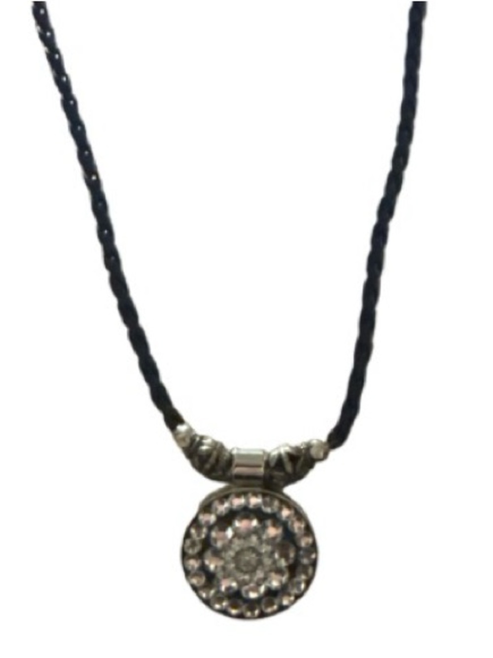 Golf Bijoux Silver Crystal Pendant Necklace - Black Cord